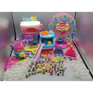 HUGE 140+pc Squinkies Zinkies LOT Ferris Wheel Cafe Mall 55 Figures some Disney